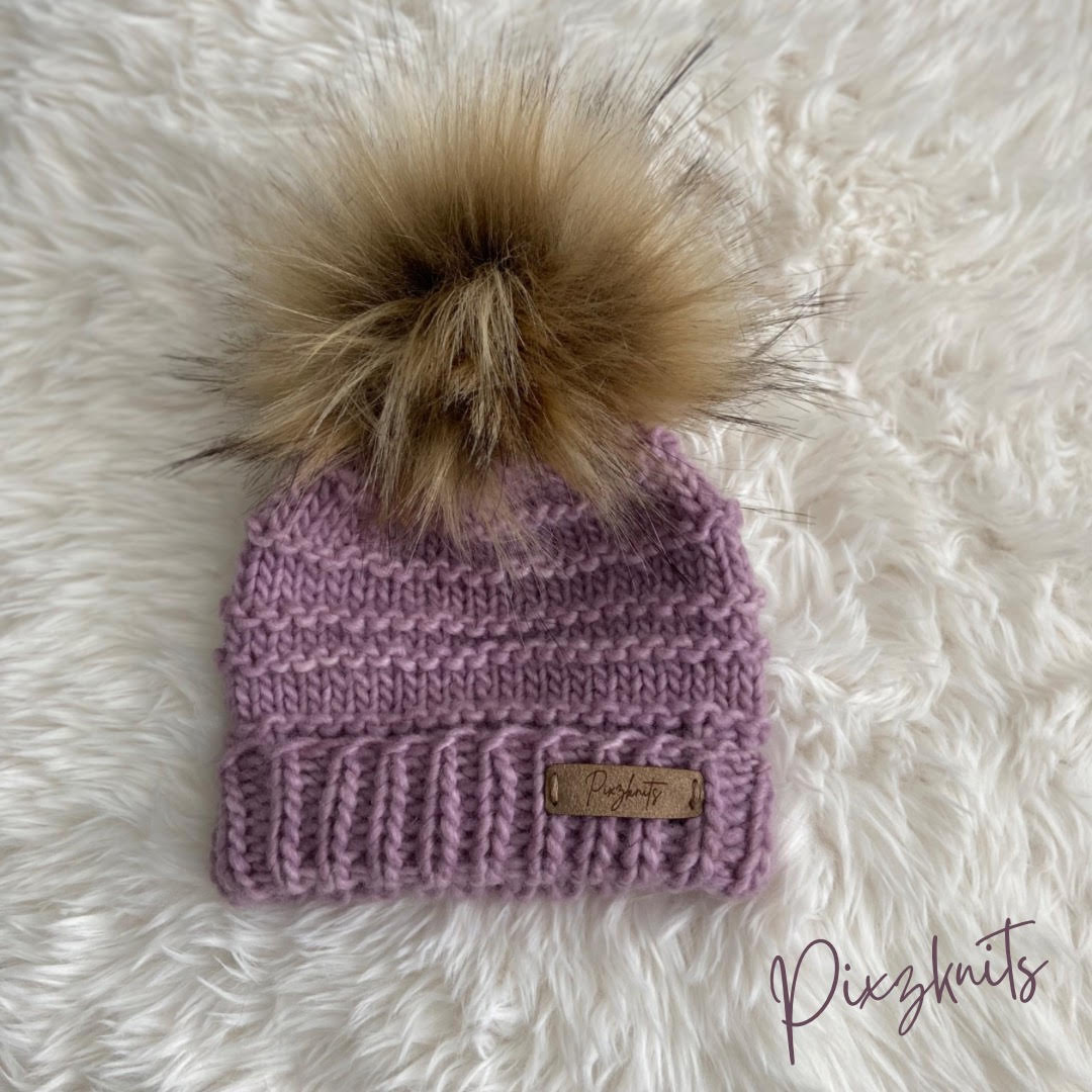 Knitted Pink Newborn Hat with Pom