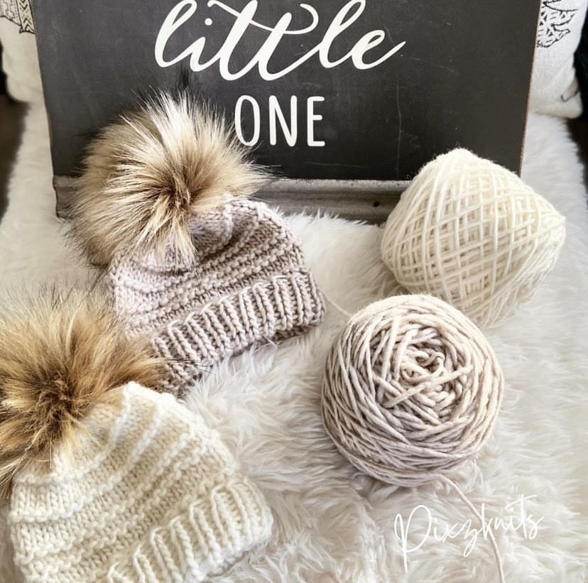 Knitted Merino Wool Newborn Hat with Pom