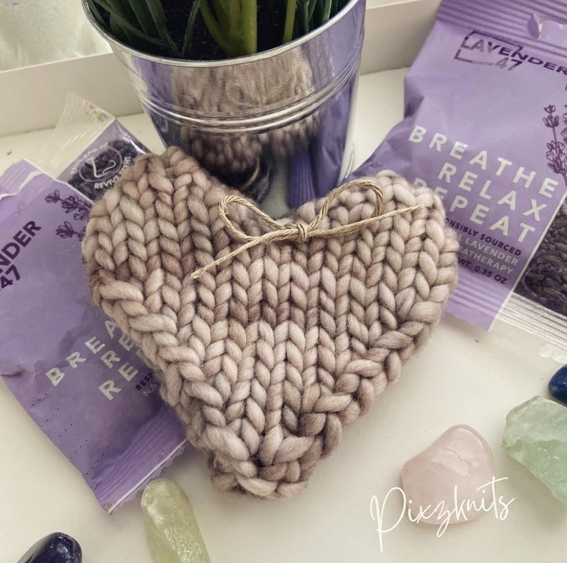 Taupe Knitted Lavender Heart Sachet