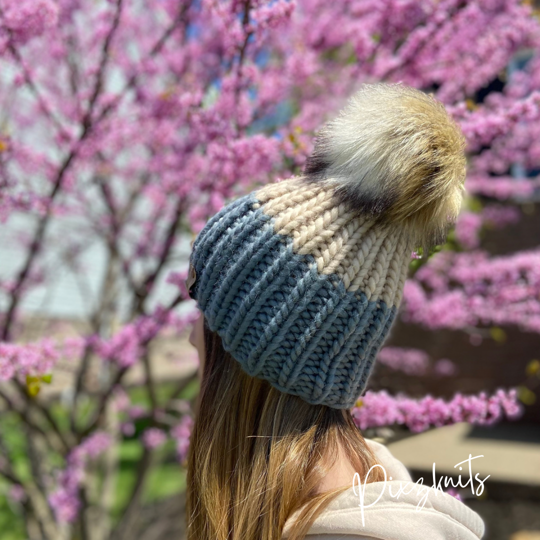 Handknit Merino Wool Hat with Pom